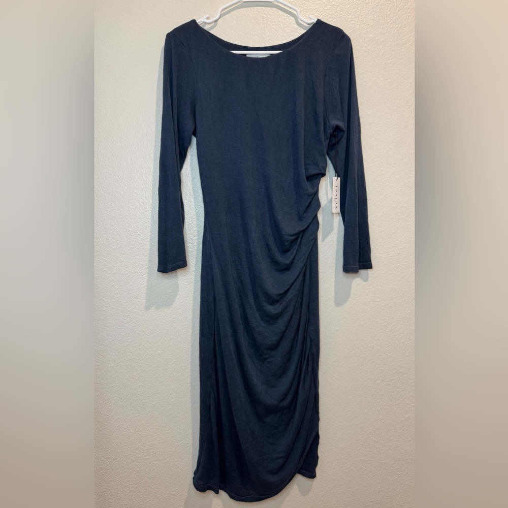 Velvet Graham & Spencer NWT Navy Long Sleeve Ruched Sheath‎ Dress Bodycon Size L